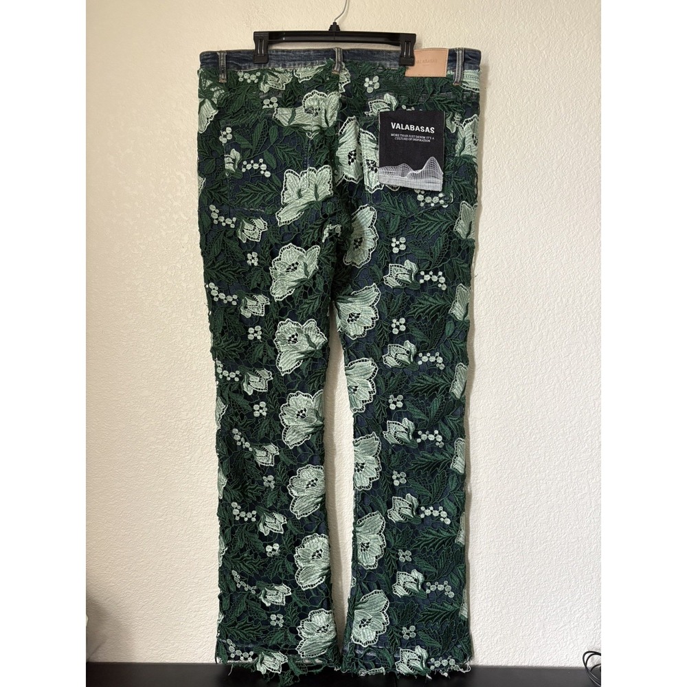 Valabasas Floral Crochet Overlay Denim Pants Size 40